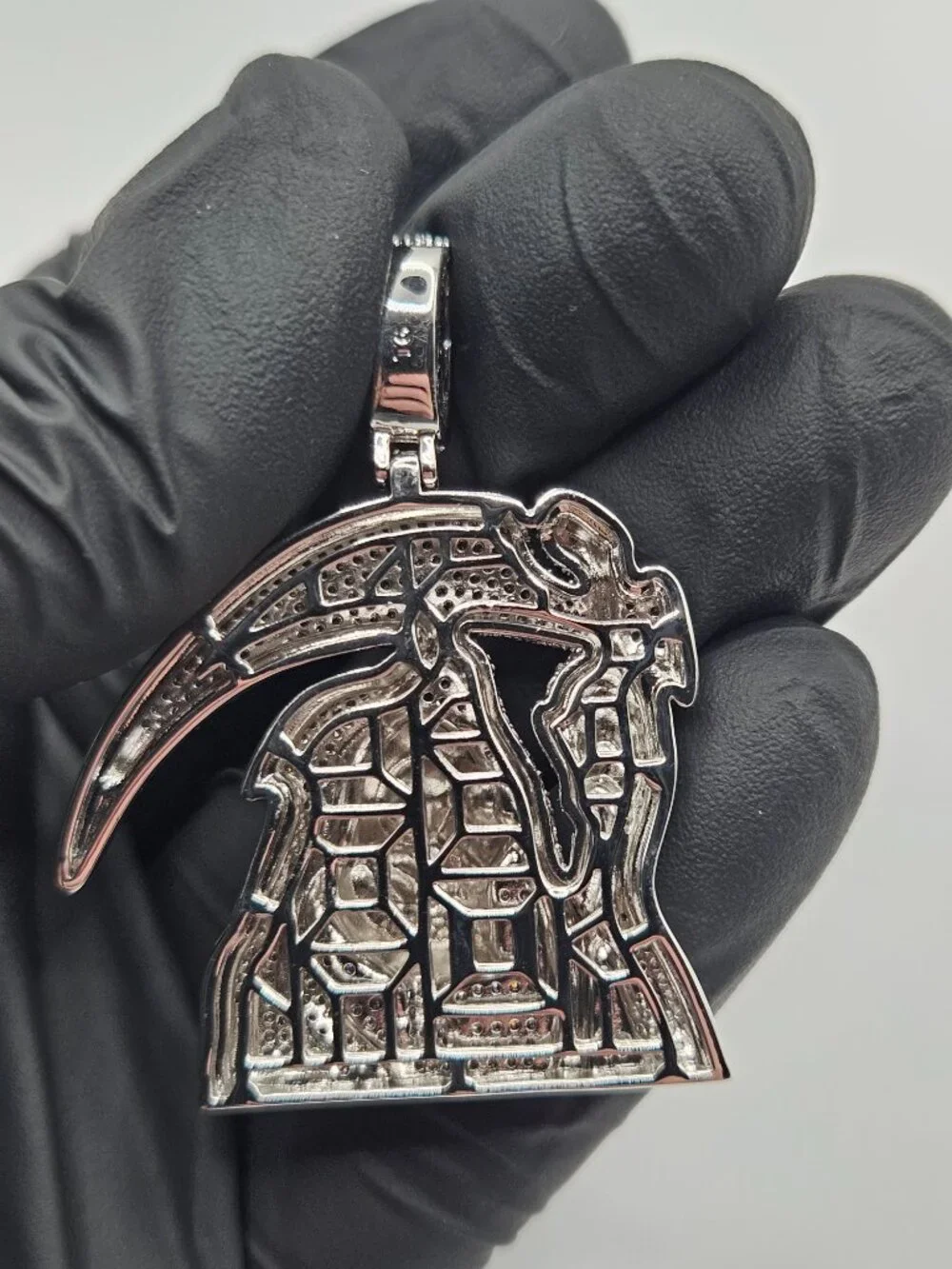 Iced Out Silver Filled 5A CZ Grim Reaper Santa Muerte Pendant 9mm Bail